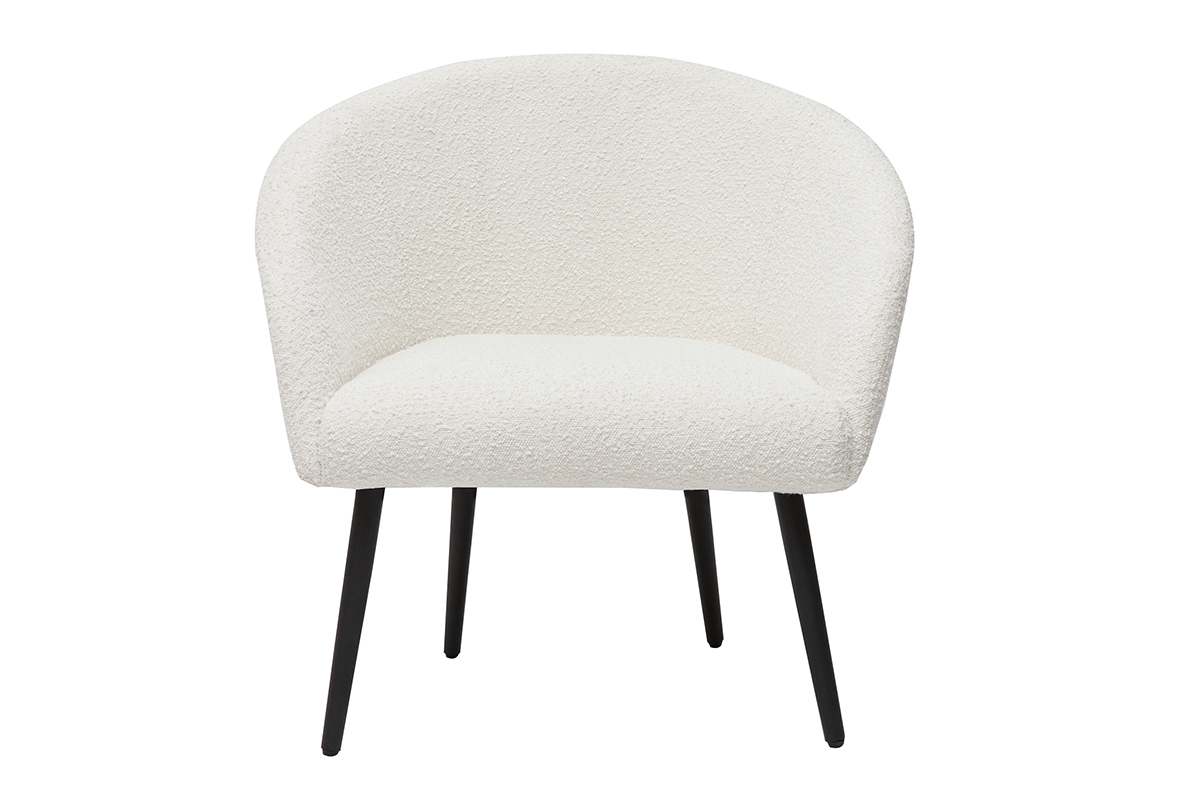 Silln moderno blanco efecto borreguillo con patas de metal negro OLIVIA