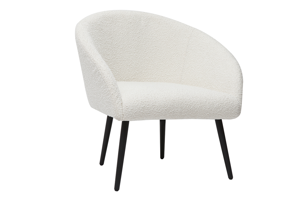 Silln moderno blanco efecto borreguillo con patas de metal negro OLIVIA