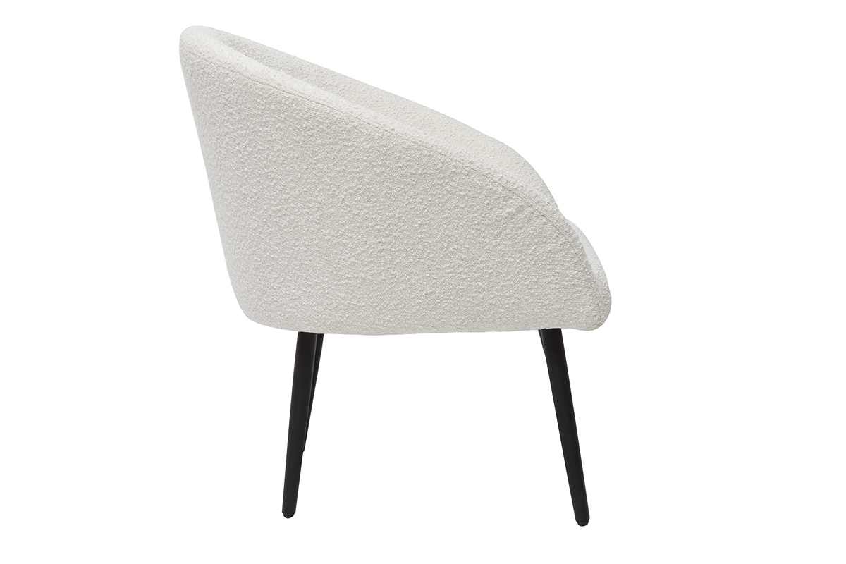Silln moderno blanco efecto borreguillo con patas de metal negro OLIVIA