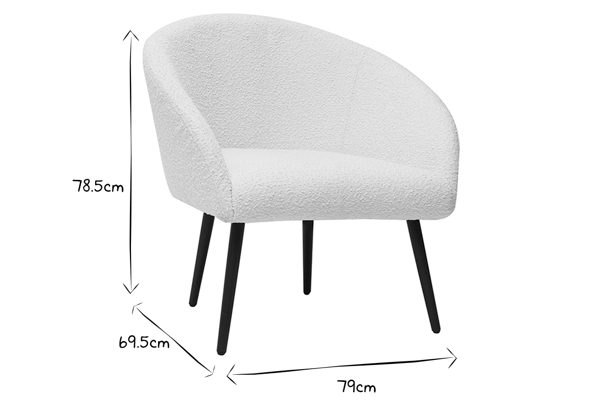 Silln moderno blanco efecto borreguillo con patas de metal negro OLIVIA