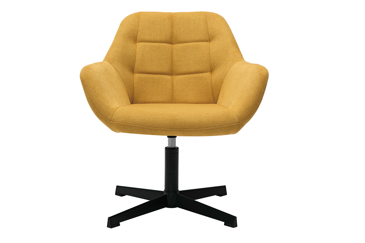 Silln moderno con tejido efecto aterciopelado amarillo mostaza y metal negro MAXINE