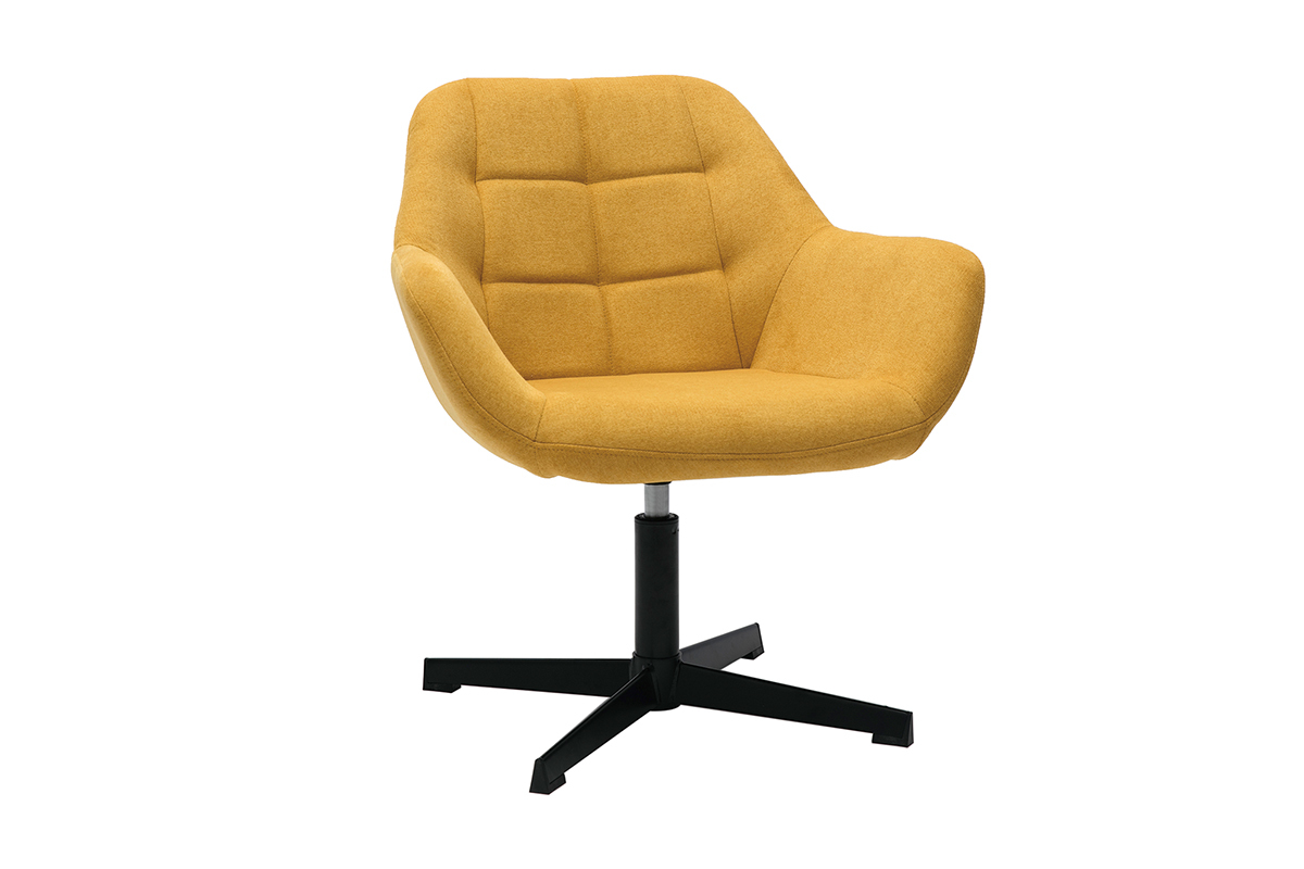 Silln moderno con tejido efecto aterciopelado amarillo mostaza y metal negro MAXINE