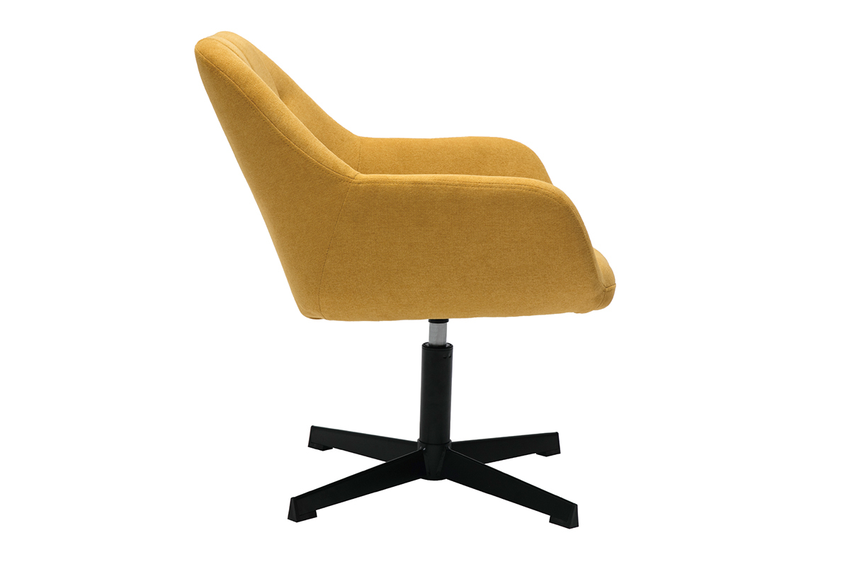 Silln moderno con tejido efecto aterciopelado amarillo mostaza y metal negro MAXINE