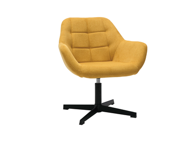 Sillón moderno con tejido efecto aterciopelado amarillo mostaza y metal negro MAXINE