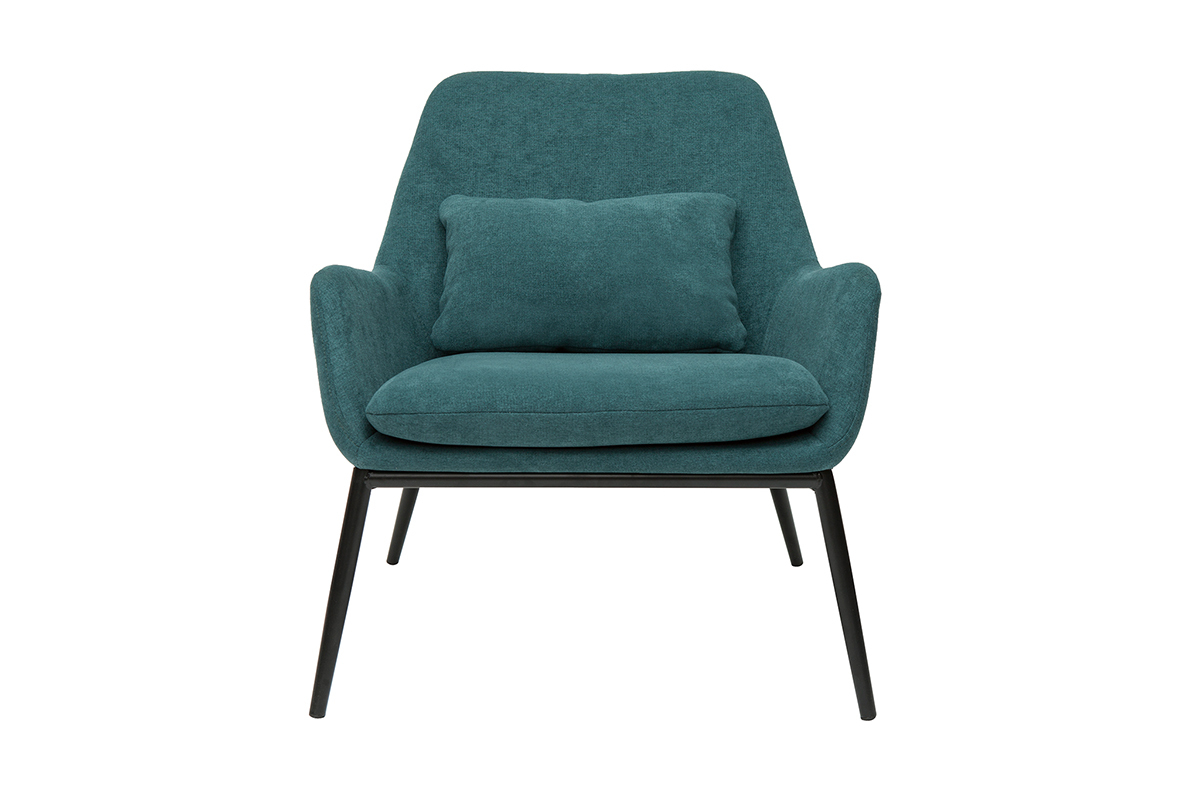 Silln moderno con tejido efecto aterciopelado azul petrleo y metal negro MAXINE