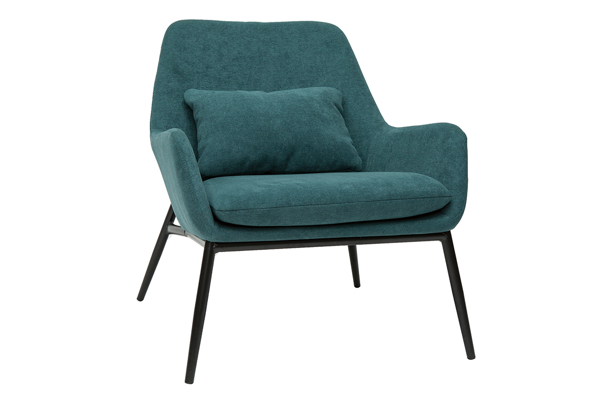 Silln moderno con tejido efecto aterciopelado azul petrleo y metal negro MAXINE