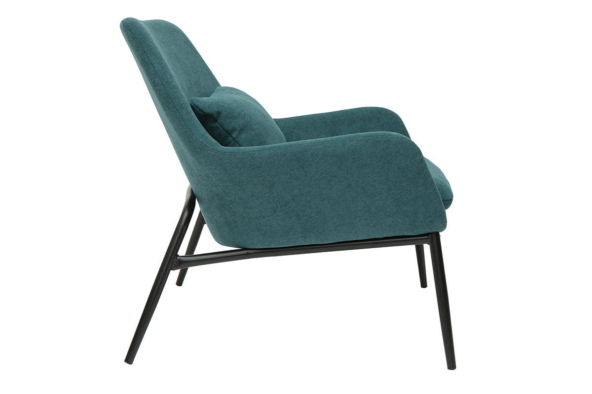 Silln moderno con tejido efecto aterciopelado azul petrleo y metal negro MAXINE
