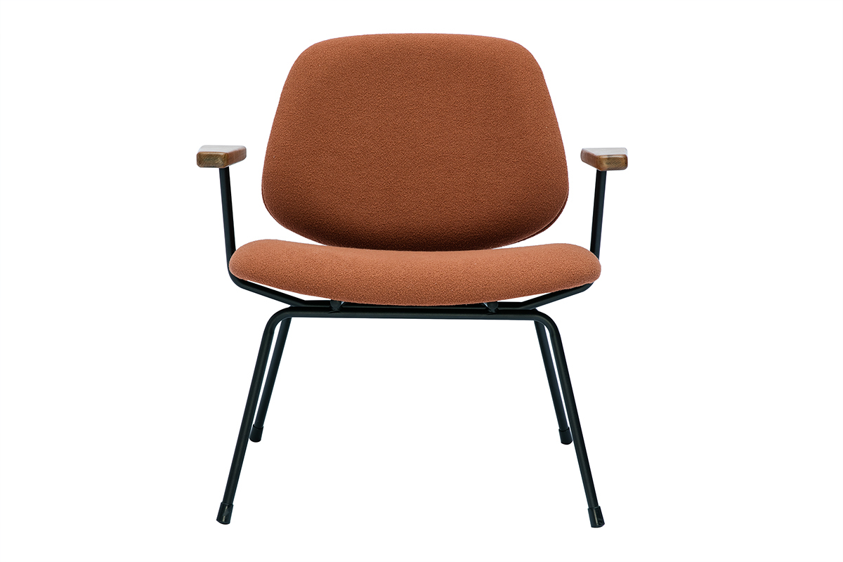 Silln moderno de borreguillo color terracota, metal negro y madera oscura BARNET