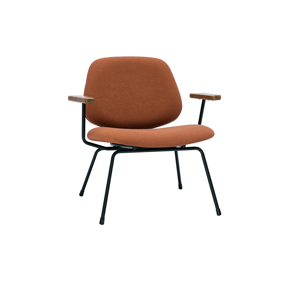 Sillón moderno de borreguillo color terracota, metal negro y madera oscura BARNET