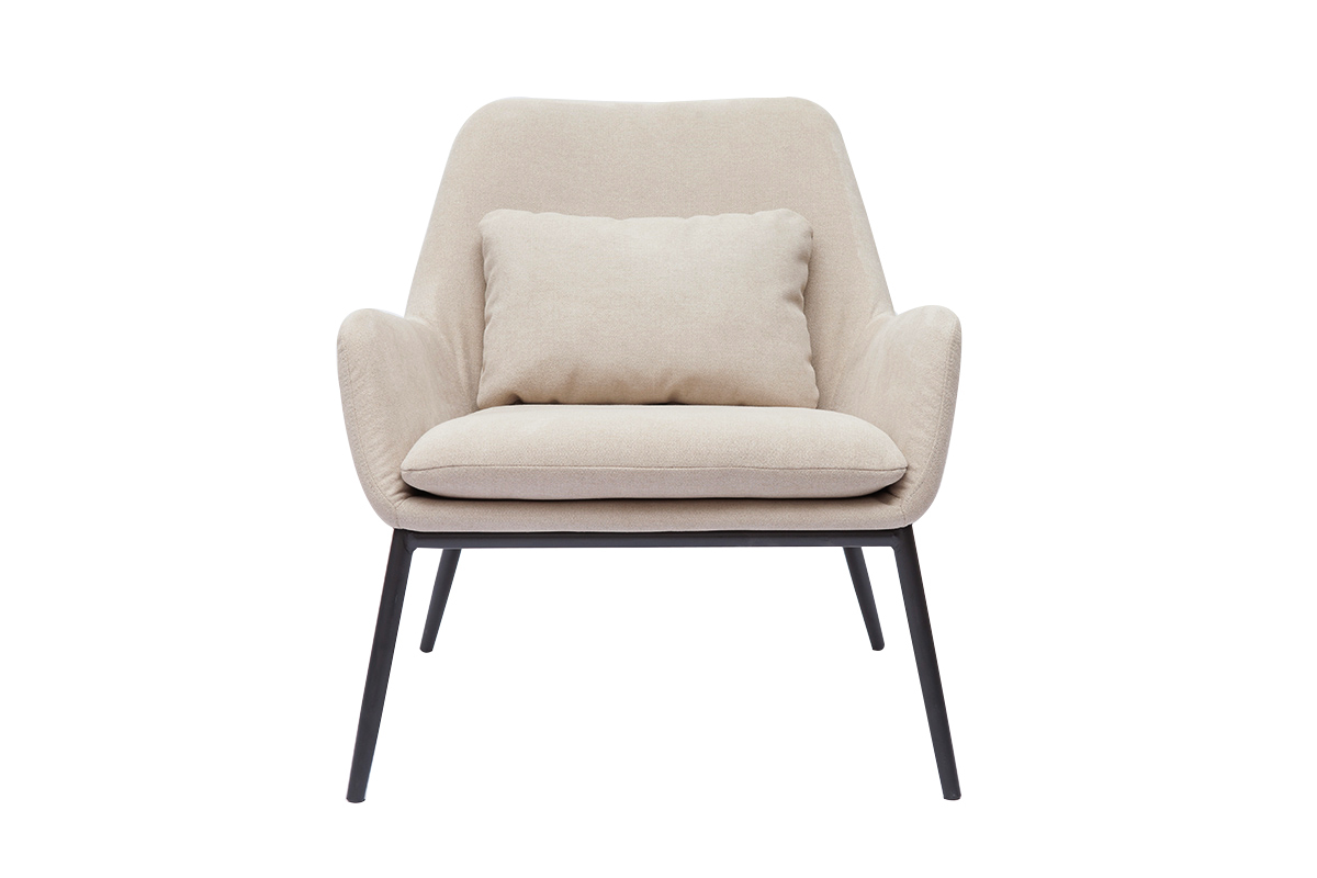 Silln moderno de tejido efecto aterciopelado beige y metal negro MAXINE