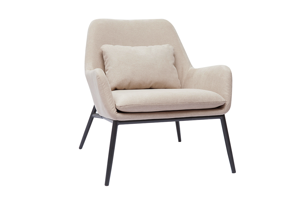 Silln moderno de tejido efecto aterciopelado beige y metal negro MAXINE