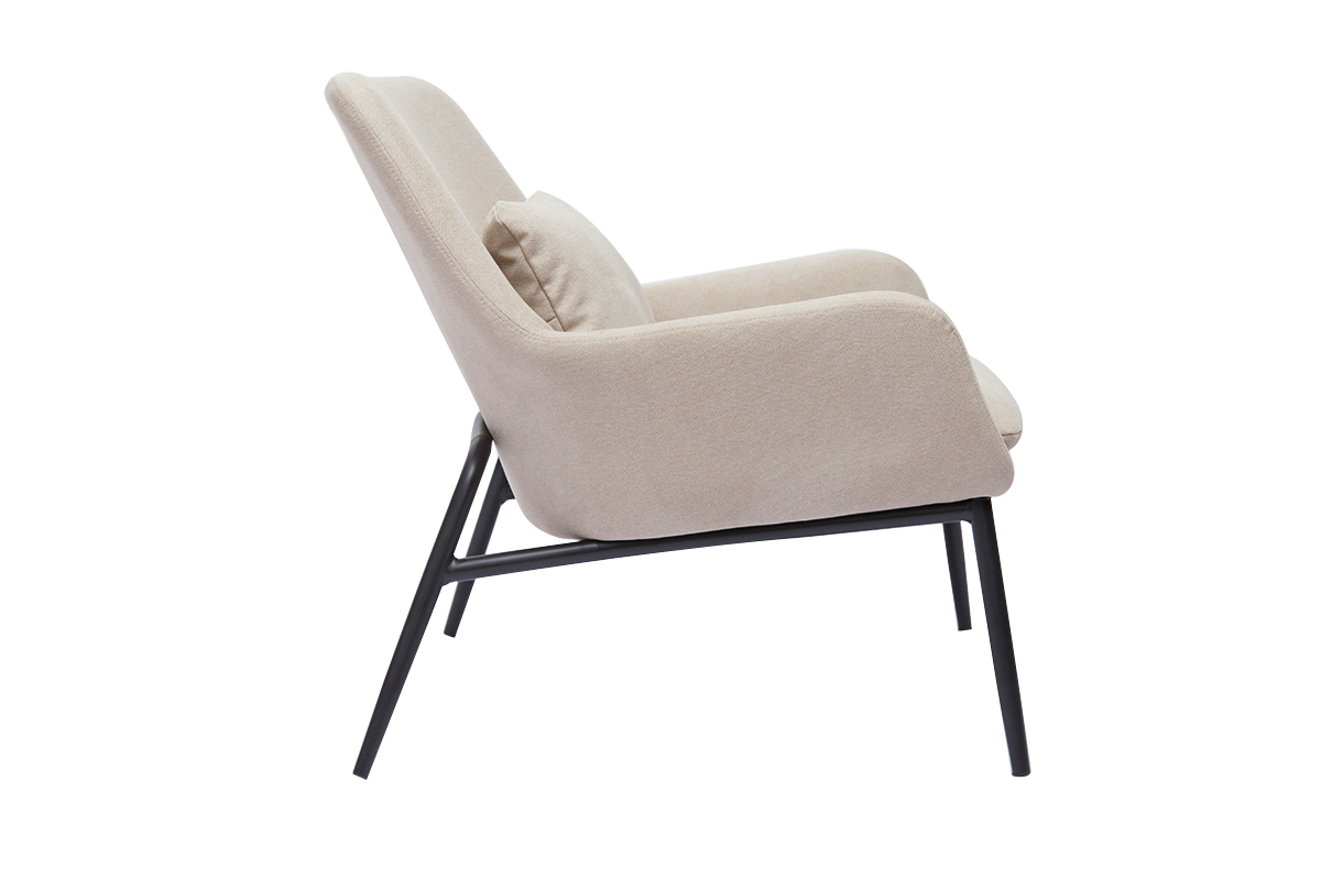 Silln moderno de tejido efecto aterciopelado beige y metal negro MAXINE