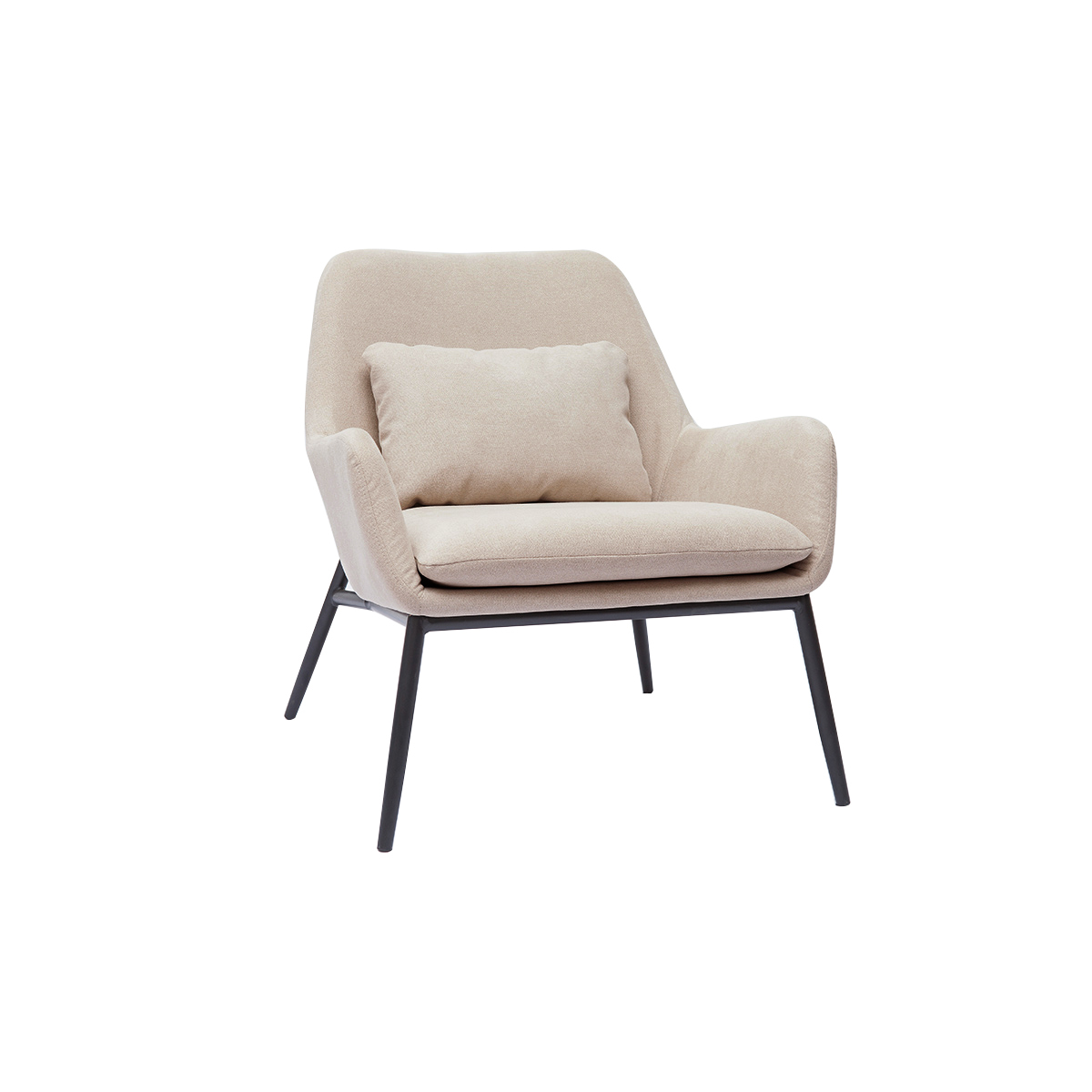 Sillón moderno de tejido efecto aterciopelado beige y metal negro MAXINE