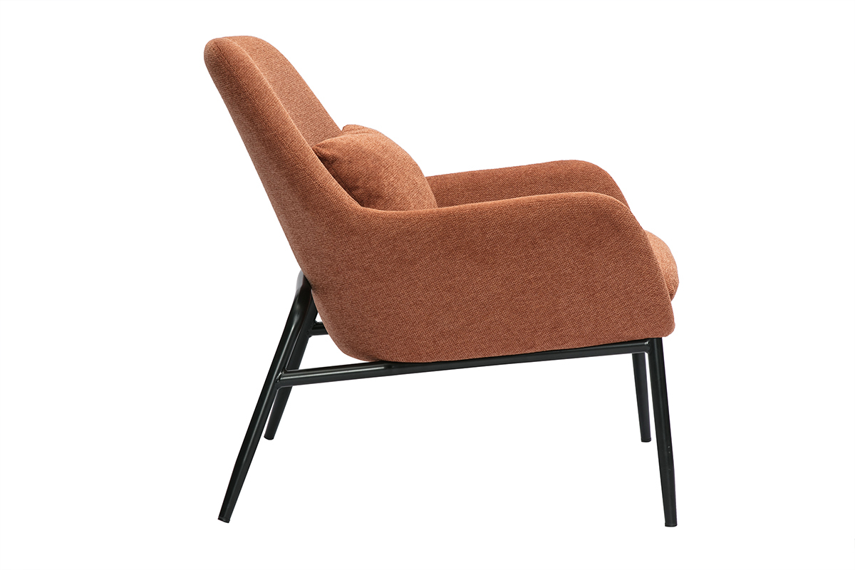 Silln moderno de tejido efecto aterciopelado terracota y metal negro MAXINE