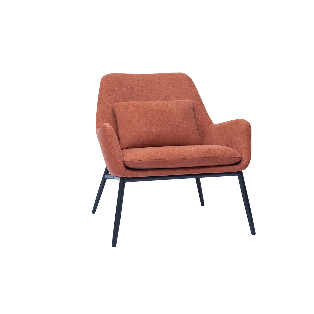 Sillón moderno de tejido efecto aterciopelado terracota y metal negro MAXINE