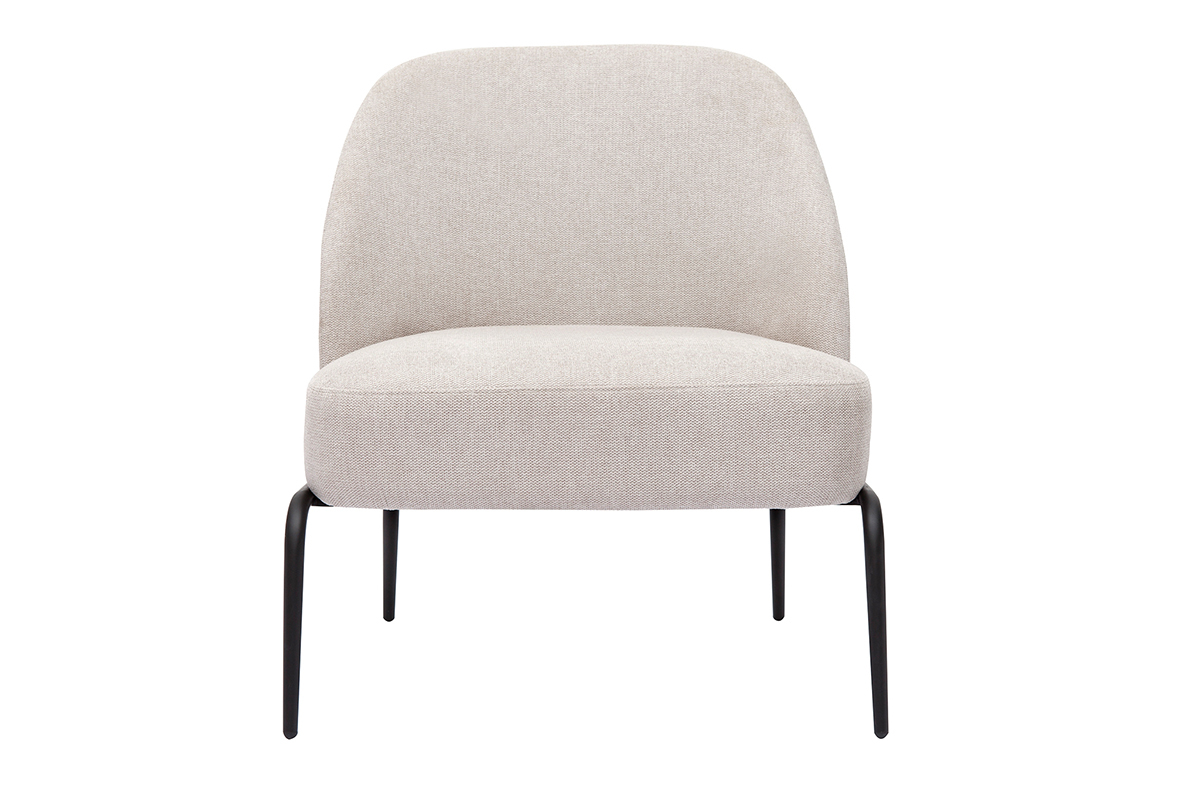 Silln moderno de tejido efecto aterciopelado texturizado beige y metal negro BREGO