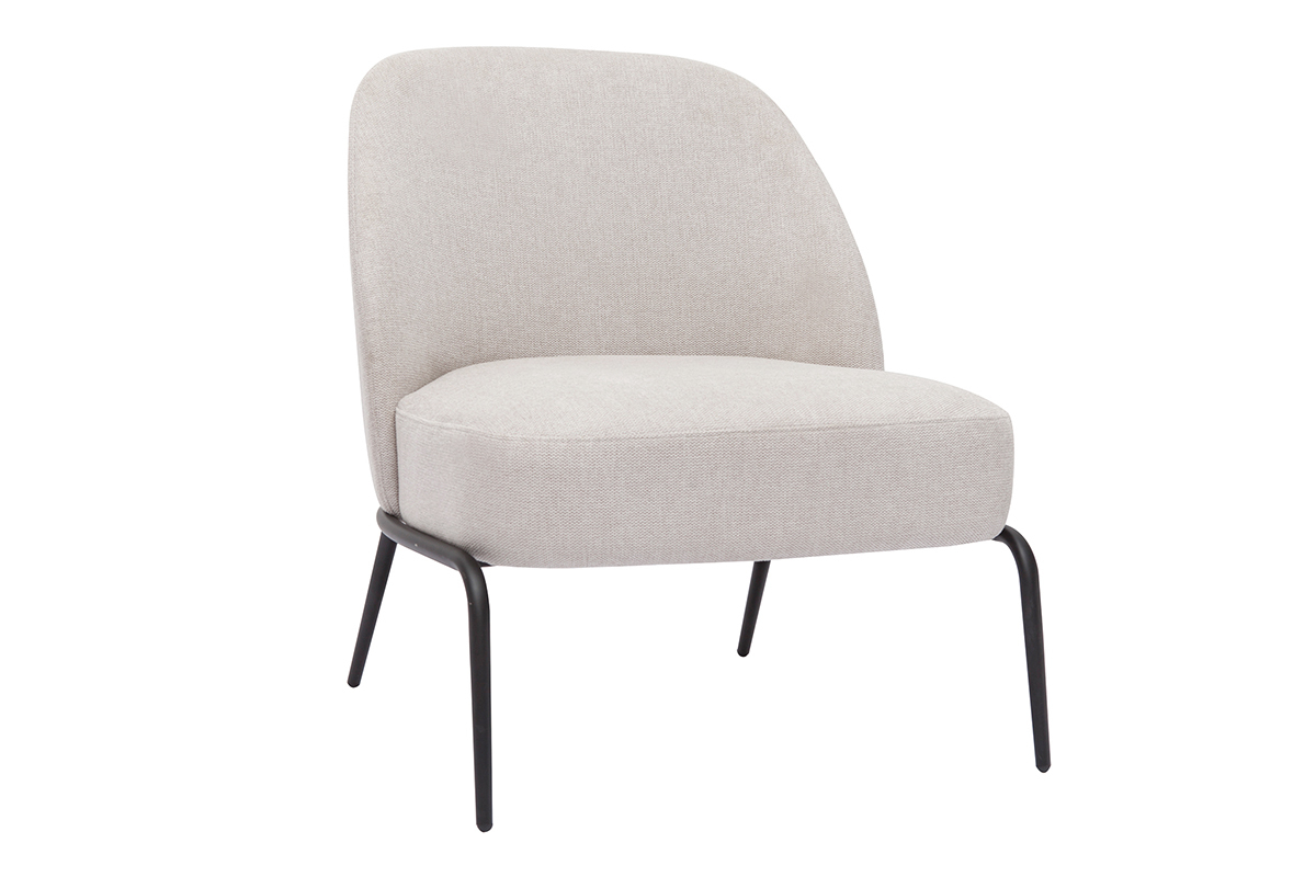 Silln moderno de tejido efecto aterciopelado texturizado beige y metal negro BREGO