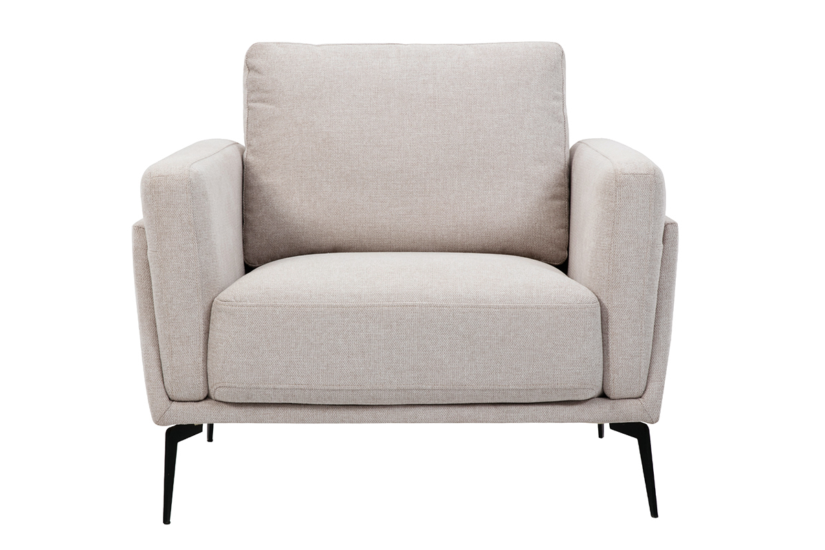 Silln moderno de tejido efecto aterciopelado texturizado beige y metal negro MOSCO