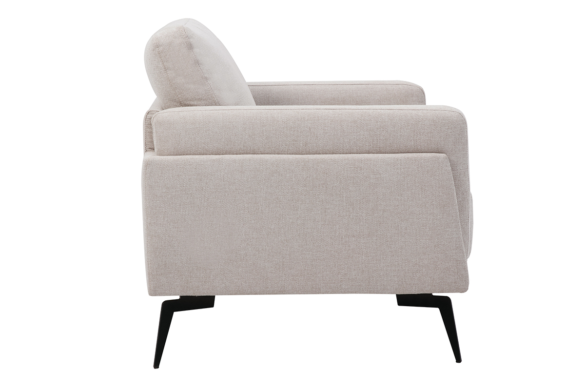 Silln moderno de tejido efecto aterciopelado texturizado beige y metal negro MOSCO