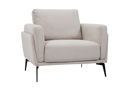 Sillón moderno de tejido efecto aterciopelado texturizado beige y metal negro MOSCO
