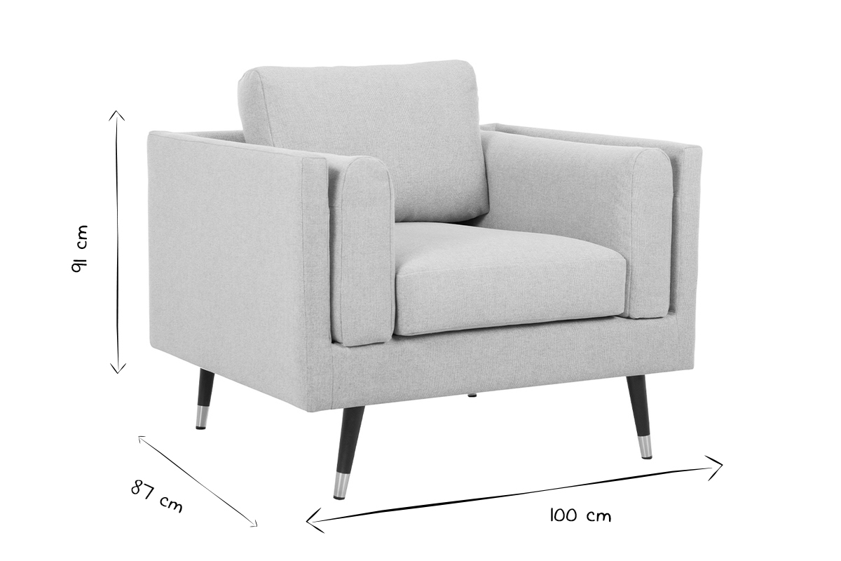 Silln moderno de tela beige natural, madera negra y metal dorado STING