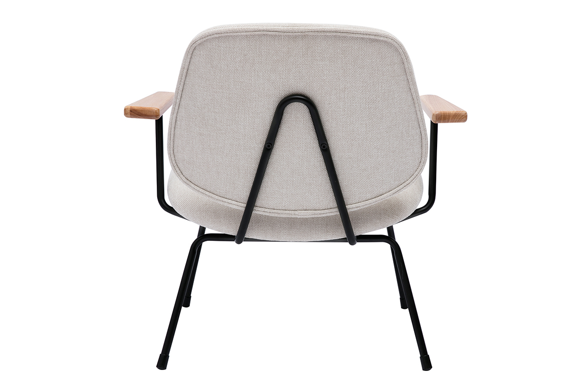 Silln moderno de tela efecto aterciopelado beige, metal negro y madera clara BARNET