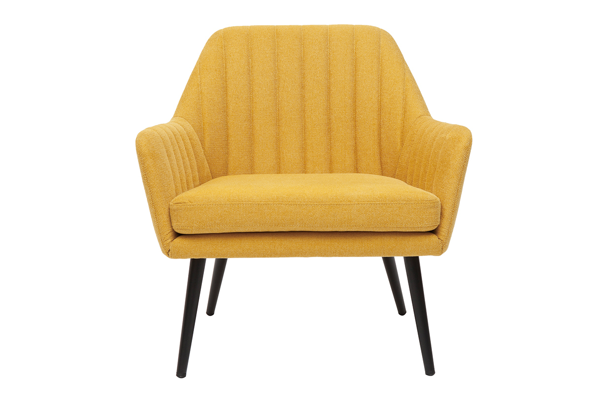 Silln moderno de tela efecto aterciopelado texturizado amarillo mostaza y metal negro GASTON