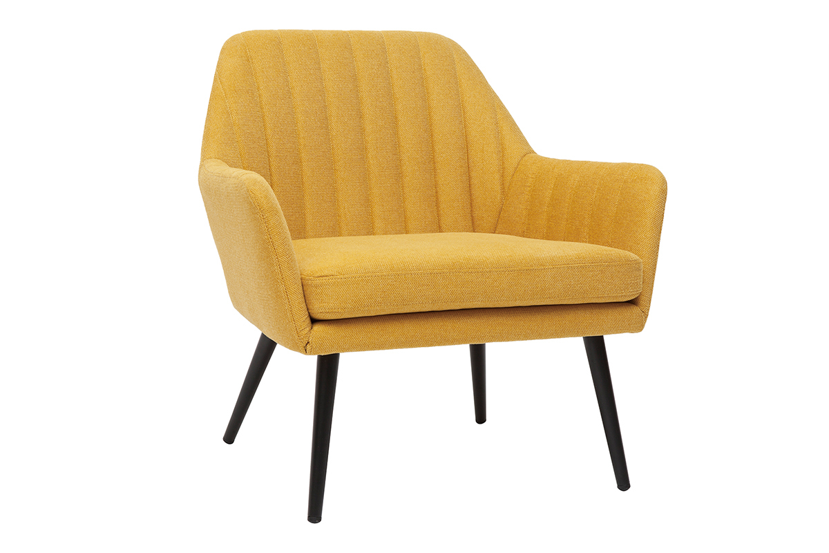 Silln moderno de tela efecto aterciopelado texturizado amarillo mostaza y metal negro GASTON