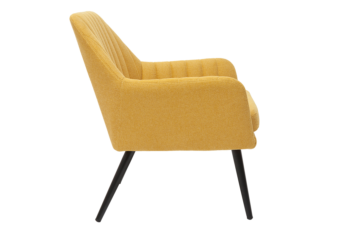 Silln moderno de tela efecto aterciopelado texturizado amarillo mostaza y metal negro GASTON