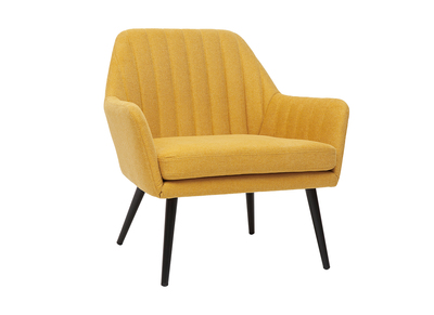 Sillón moderno de tela efecto aterciopelado texturizado amarillo mostaza y metal negro GASTON