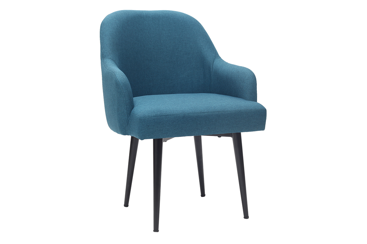 Silln moderno en tejido azul petrleo y patas metal negro AMON