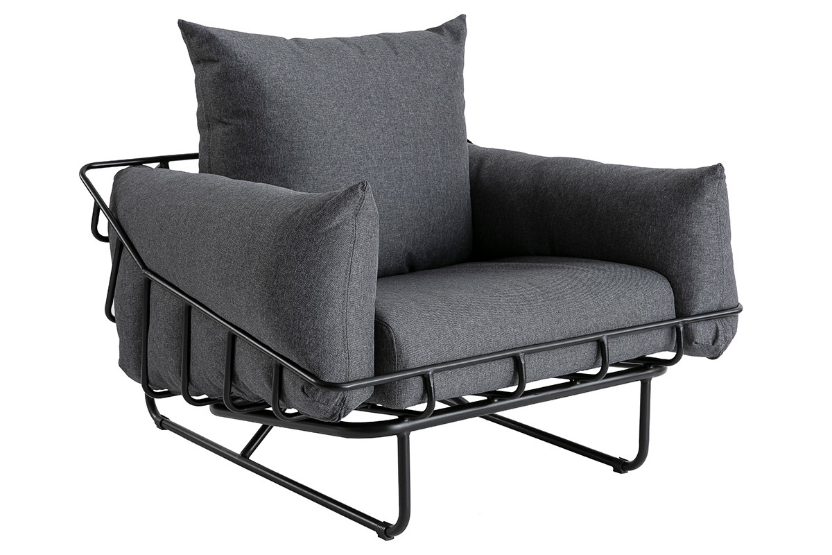 Silln moderno en tejido gris y metal KORB