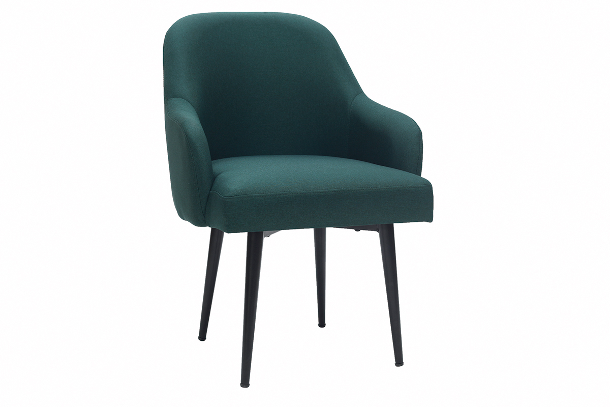 Silln moderno en tejido verde oscuro y patas metal negro AMON