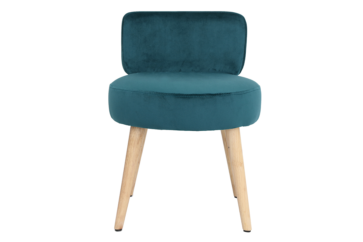 Silln moderno en terciopelo azul petrleo y patas madera TANAKA