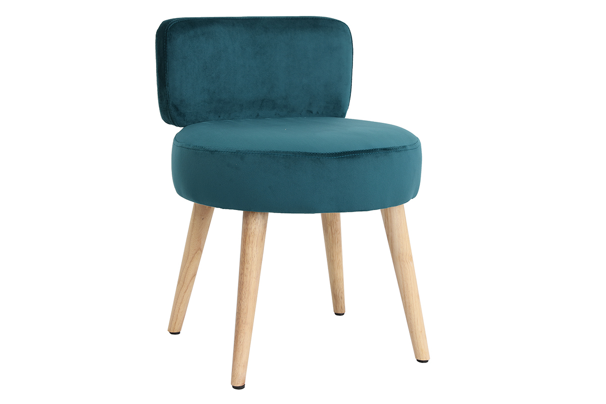 Silln moderno en terciopelo azul petrleo y patas madera TANAKA