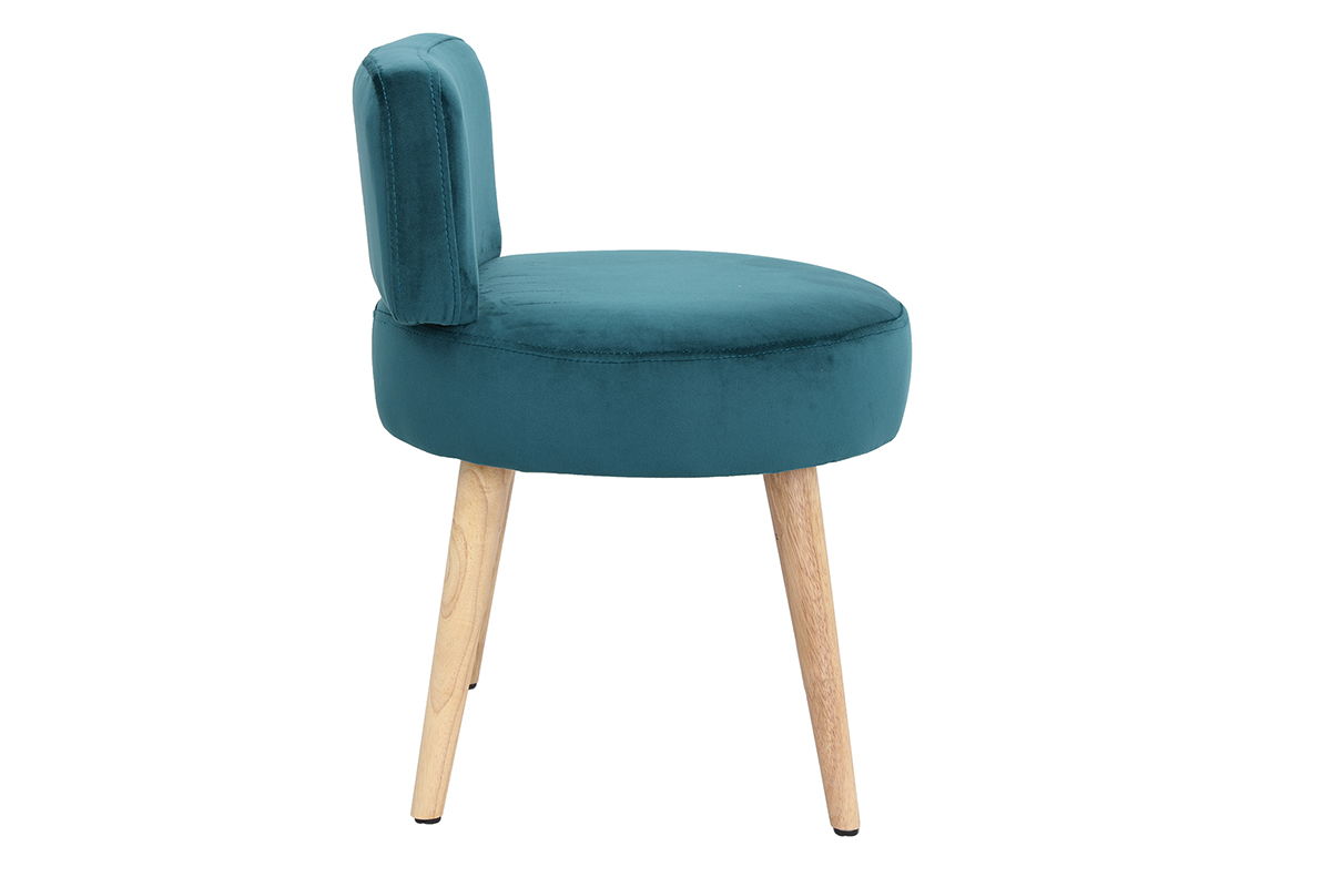 Silln moderno en terciopelo azul petrleo y patas madera TANAKA