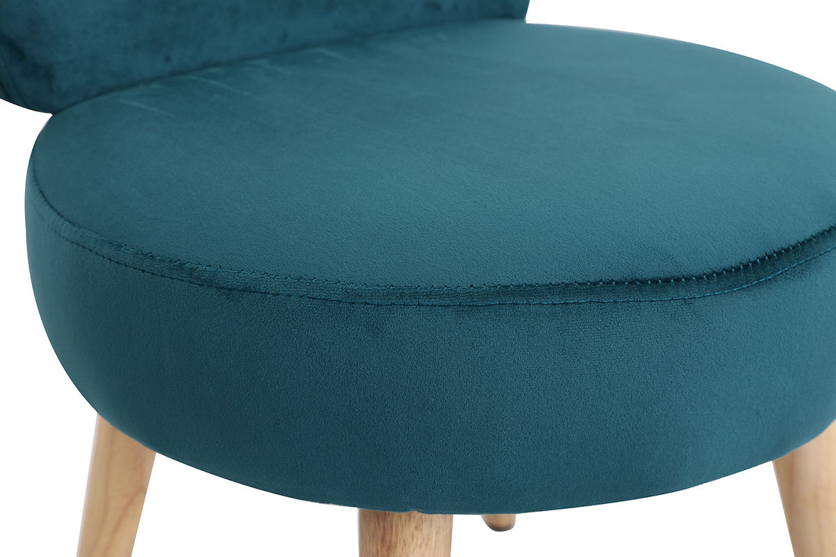 Silln moderno en terciopelo azul petrleo y patas madera TANAKA