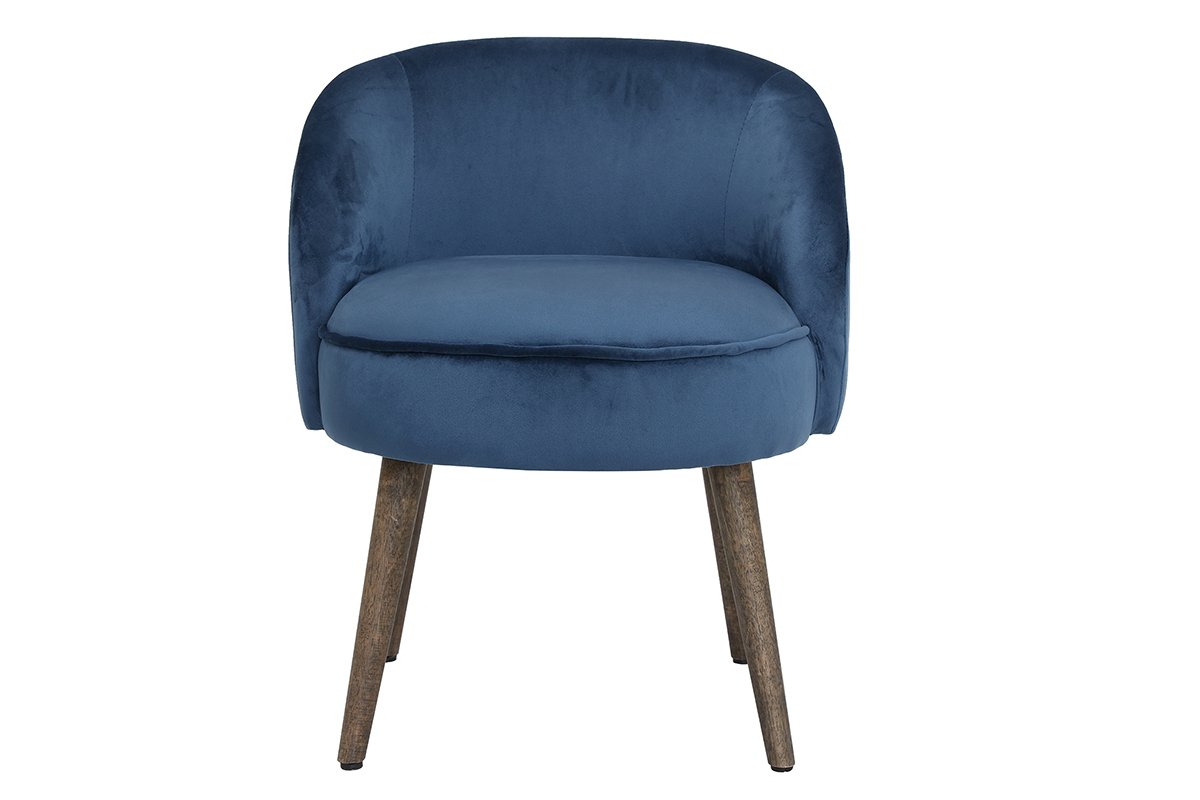 silln moderno en terciopelo azul y patas de madera UTA