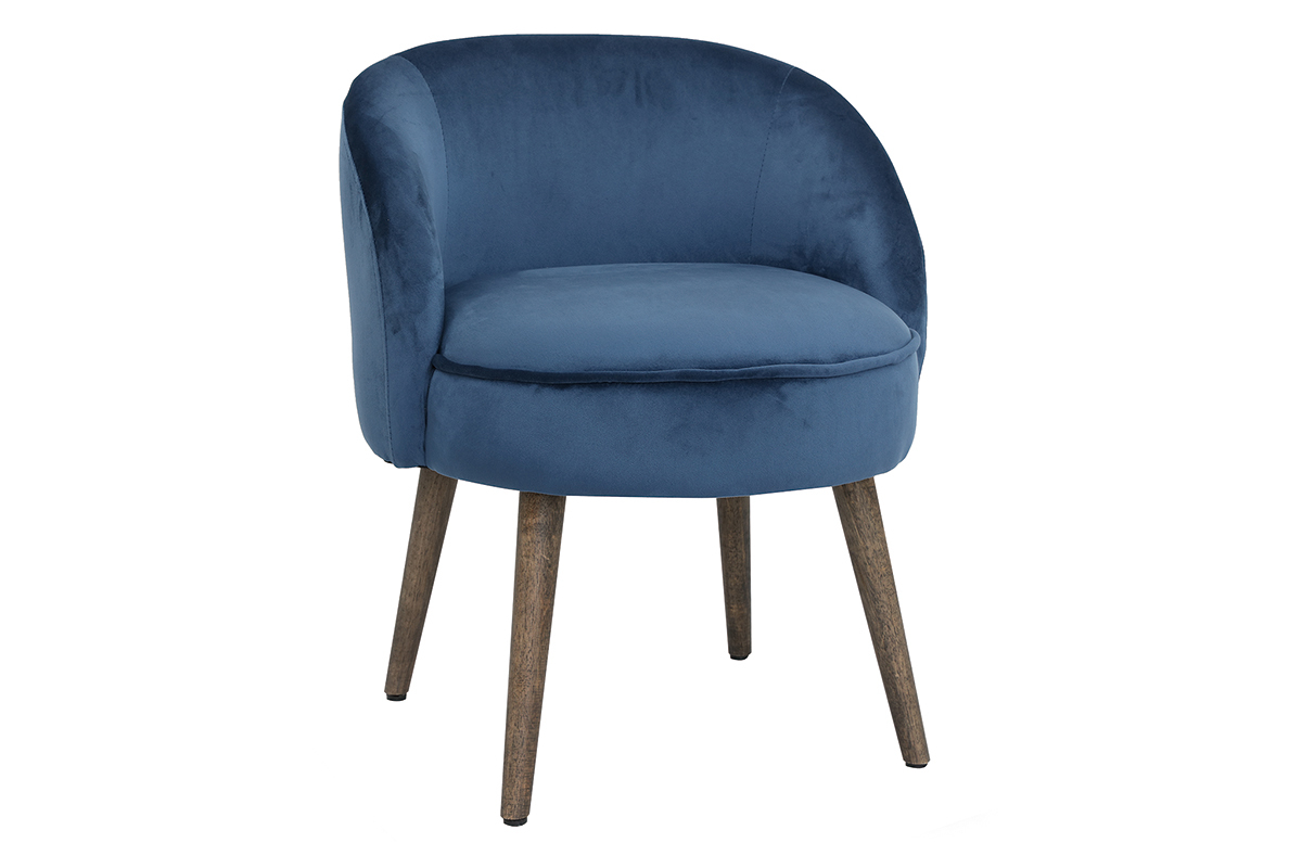 silln moderno en terciopelo azul y patas de madera UTA