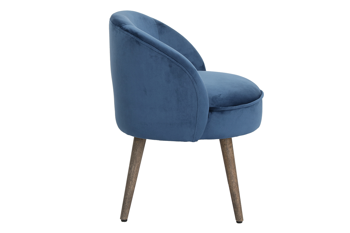 silln moderno en terciopelo azul y patas de madera UTA