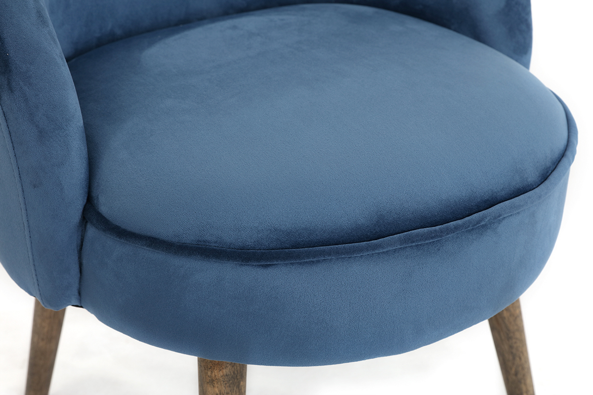 silln moderno en terciopelo azul y patas de madera UTA