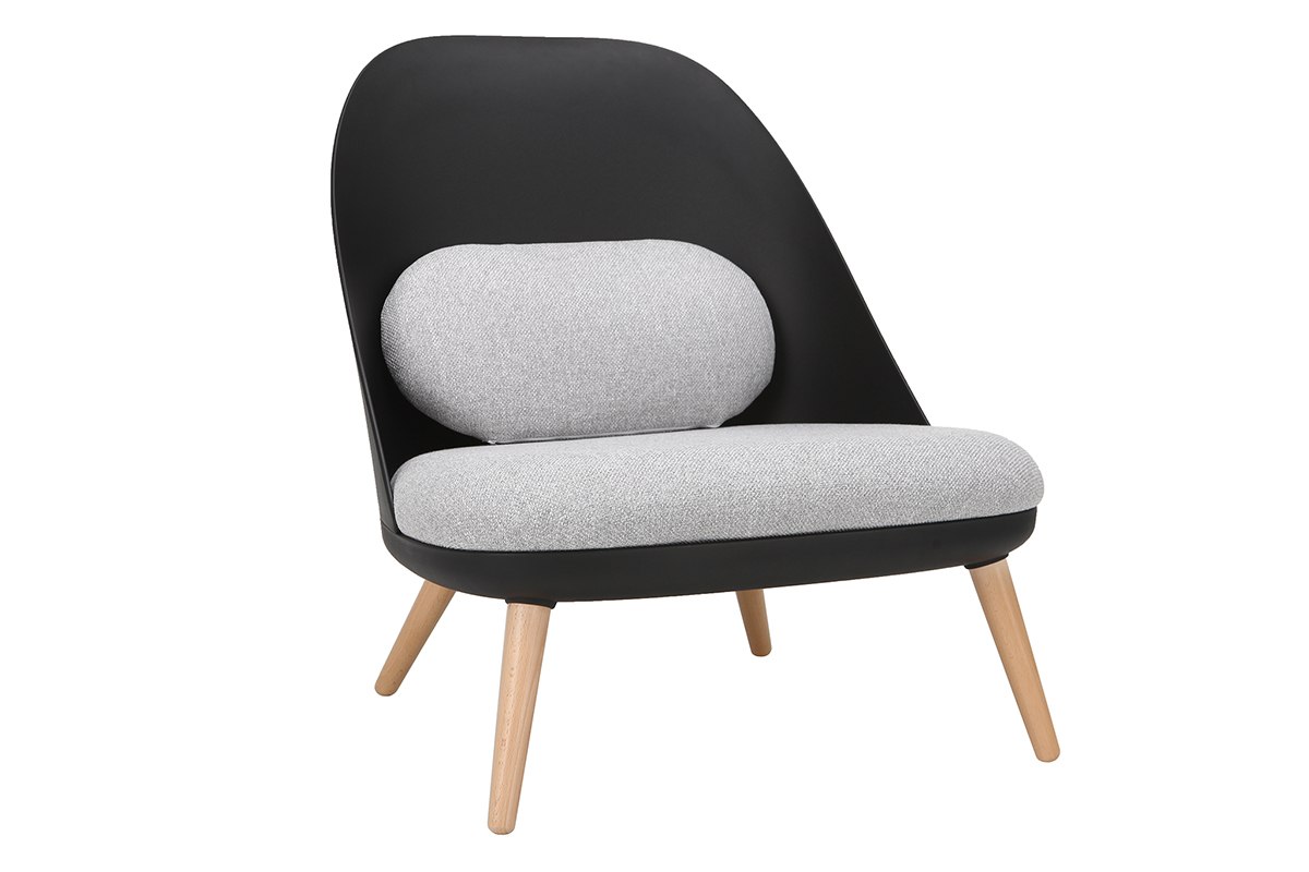 Sill�n moderno negro con coj�n en tejido y patas madera clara LEAF