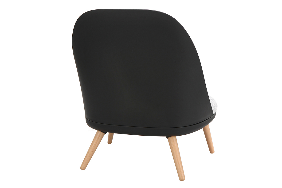 Sill�n moderno negro con coj�n en tejido y patas madera clara LEAF