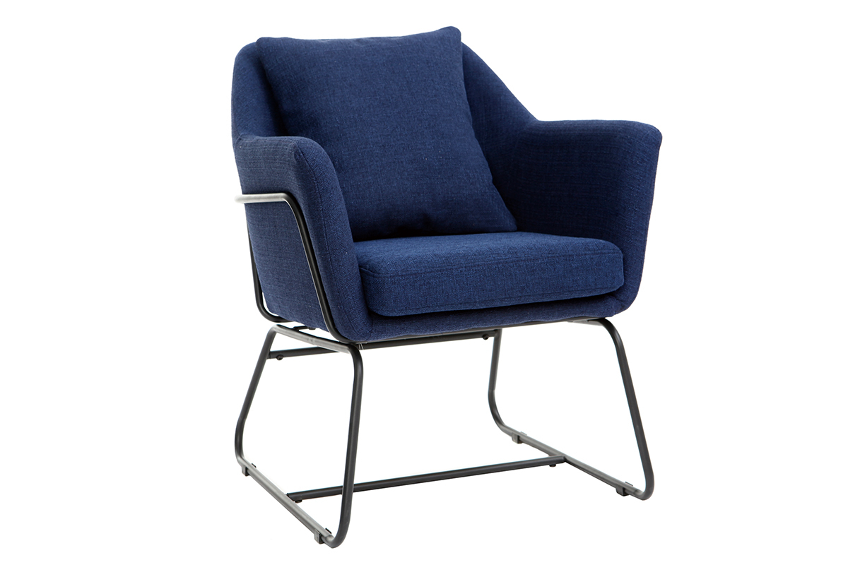 Silln moderno tejido azul oscuro y estructura metal negro MONROE