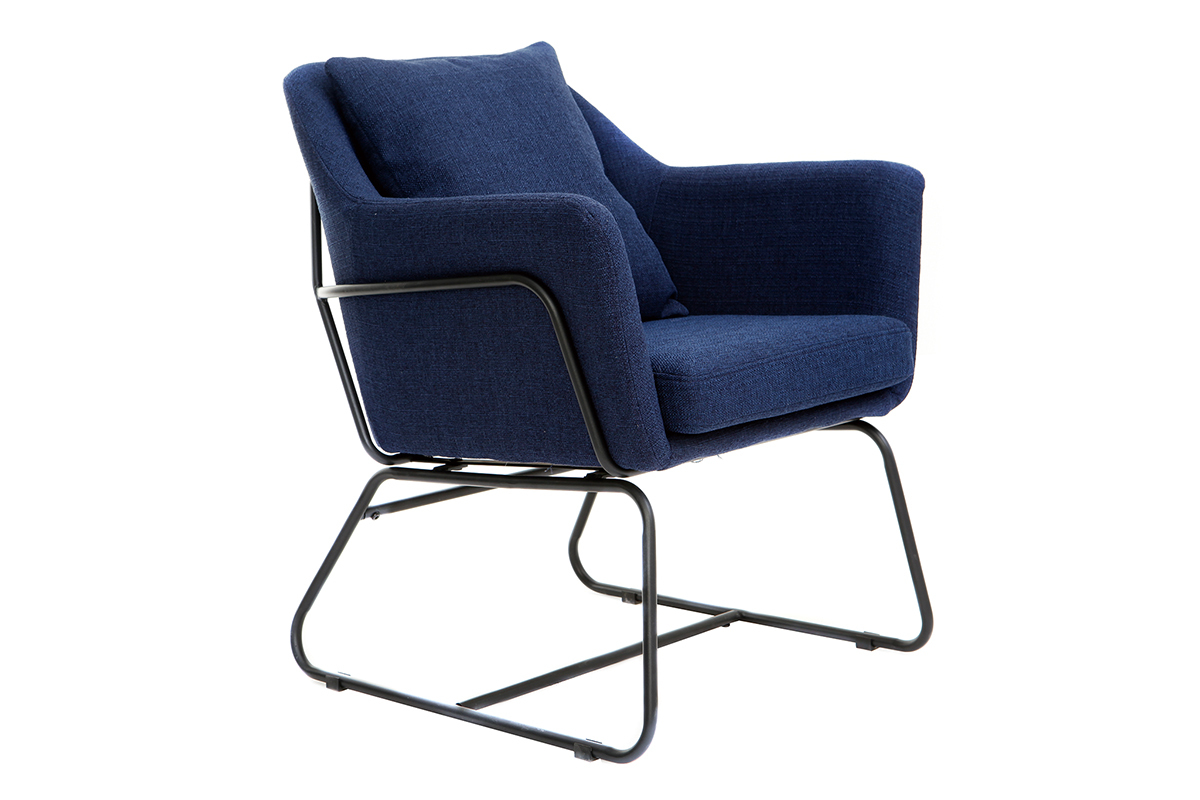 Silln moderno tejido azul oscuro y estructura metal negro MONROE