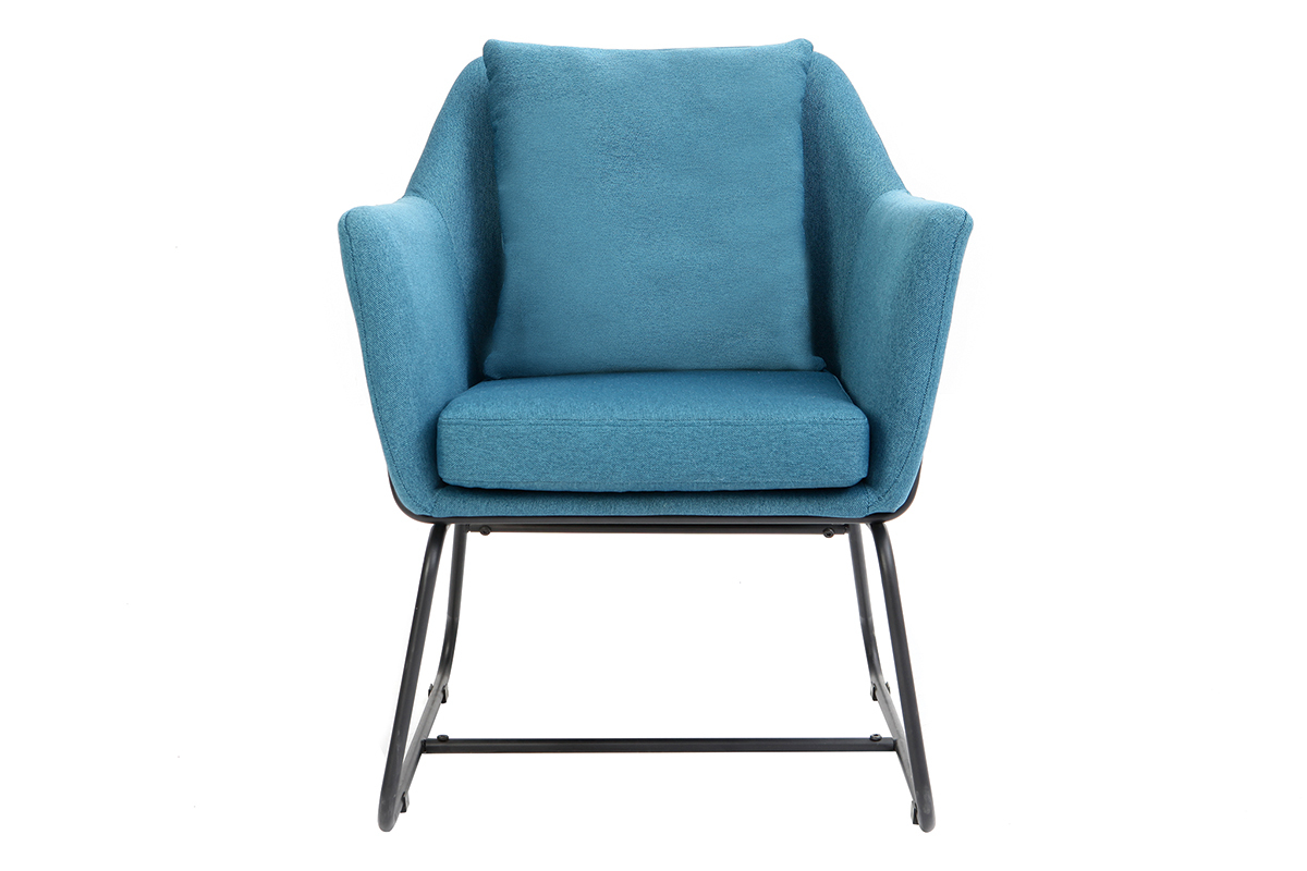 Silln moderno tejido azul petrleo y estructura metal negro MONROE