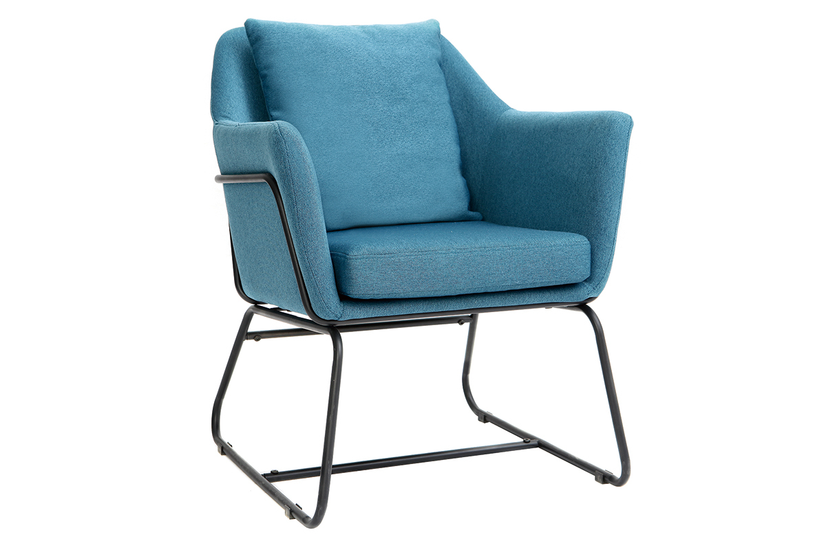 Silln moderno tejido azul petrleo y estructura metal negro MONROE