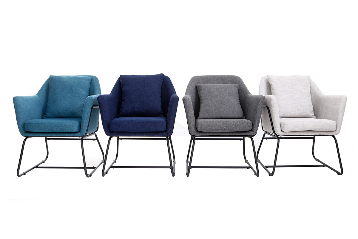 Silln moderno tejido azul petrleo y estructura metal negro MONROE