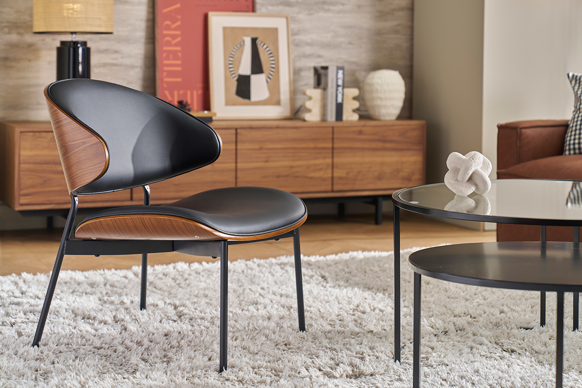 Sill�n negro, madera oscura y metal negro FABULO