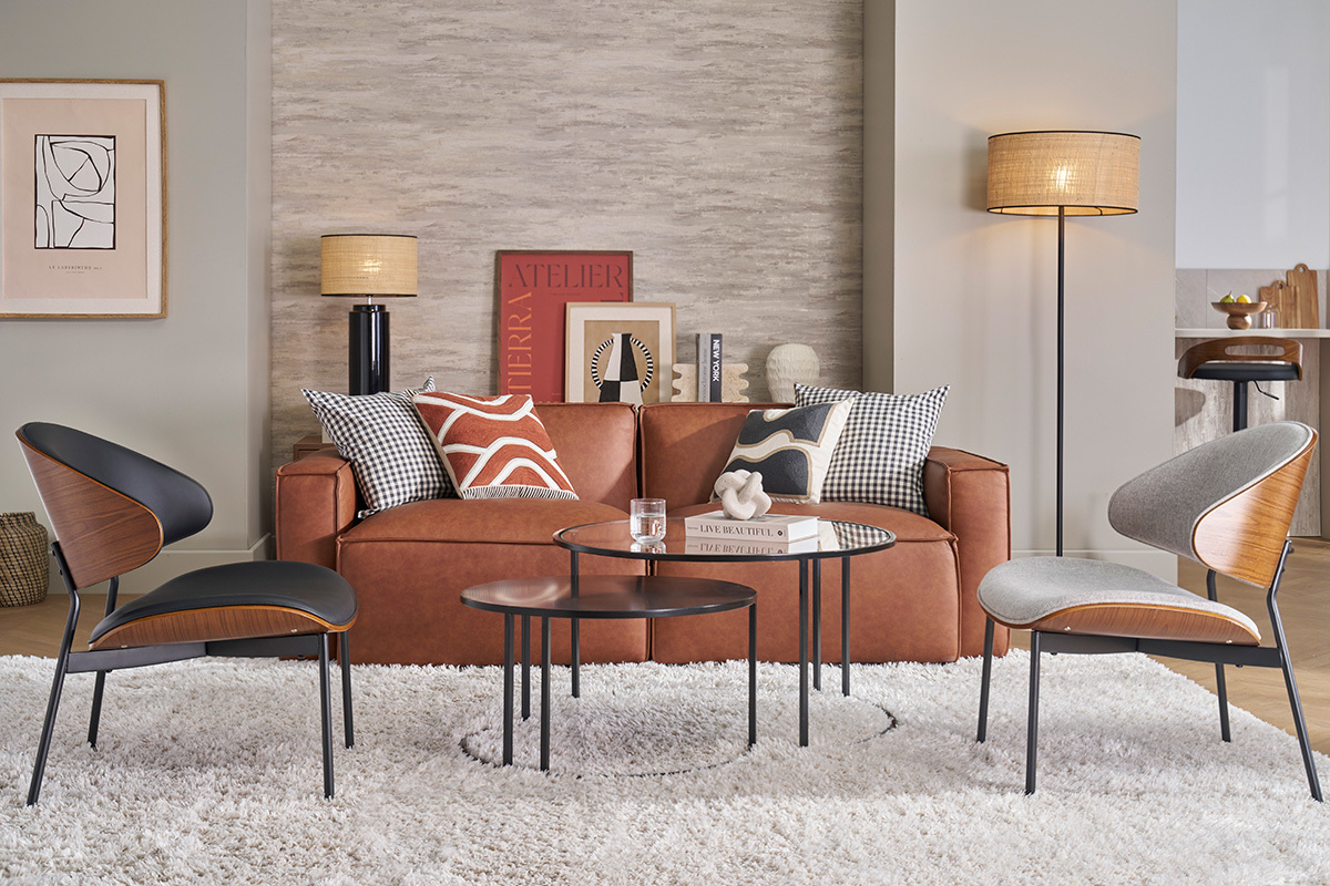 Sill�n negro, madera oscura y metal negro FABULO